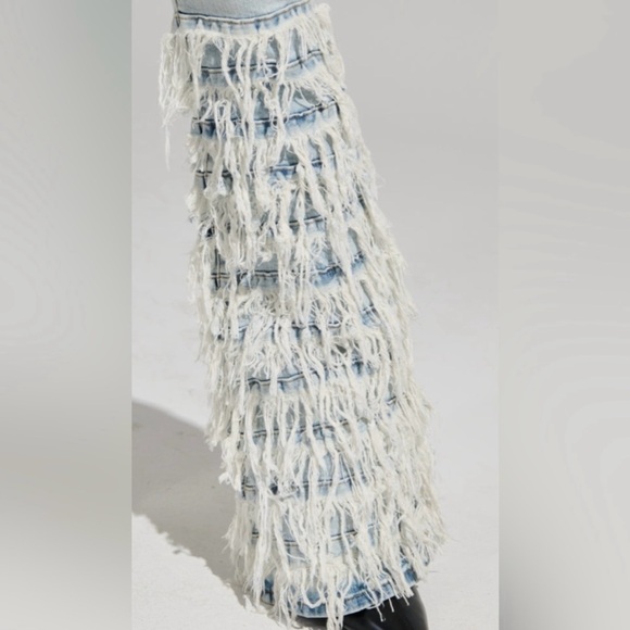 AKIRA Light Blue Fringed Flare Jeans - Picture 6 of 6